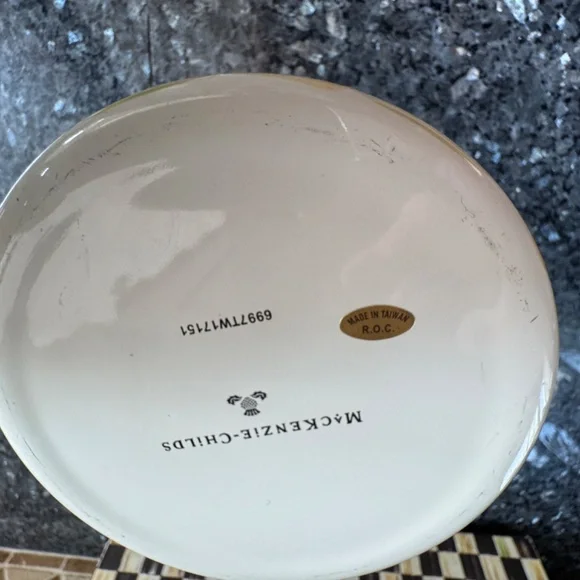 Rare Estate Stunning Mackenzie Childs Parchment Check Ice Bucket Display Only